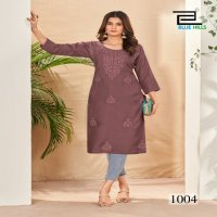 BLUE HILLS PRESENTS SUPRIYA RAYON STYLISH CHIKANKARI WORK FULL STITCH LONG KURTI