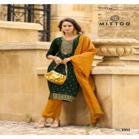 MIttoo Aafreen Wholesale Pure Muslin Jacquard Kurti With Pant And Dupatta