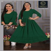 Krishna Trendz College Girl Wholesale Anarkali Schiffi Work Kurtis