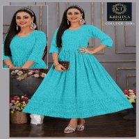 Krishna Trendz College Girl Wholesale Anarkali Schiffi Work Kurtis