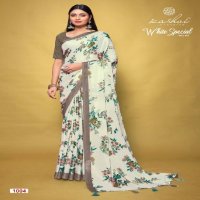 KASHVI CREATION WHITE SPECIAL VOL 3 BEAUTIFUL DULL MOSS SAREES WHOLESALER