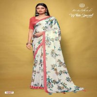 KASHVI CREATION WHITE SPECIAL VOL 3 BEAUTIFUL DULL MOSS SAREES WHOLESALER