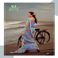 ANJANA BY SANSKAR TEX PRINTS BEMBER PATTERN GEORGETTE FANCY SAREE SUPPLIER