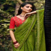 SANSKAR TEX PRINTS MADHUVAN CHIFFON SIROWSKI BORDER SAREE WITH BLOUSE