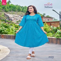 Aanchi Mitara Wholesale Silver Print With Self Embroidery Work Flair Kurtis