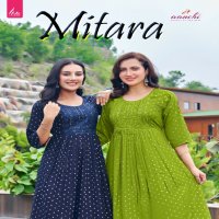 Aanchi Mitara Wholesale Silver Print With Self Embroidery Work Flair Kurtis