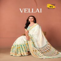 SR Sarees Vellai Wholesale White Handloom With Frill Border Sarees