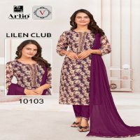 Artio Lilen Club Wholesale Linen With Embroidery Work Kurtis With Pant And Dupatta Combo