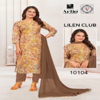 Artio Lilen Club Wholesale Linen With Embroidery Work Kurtis With Pant And Dupatta Combo