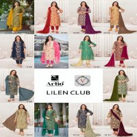 Artio Lilen Club Wholesale Linen With Embroidery Work Kurtis With Pant And Dupatta Combo