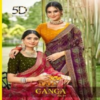 5D Designer Ganga Vol-1 Wholesale Bright Simmer Chiffon Blouse Sarees