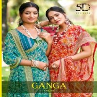 5D Designer Ganga Vol-4 Wholesale Bright Simmer Chiffon Blouse Sarees