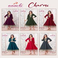 Aanchi Charmi Wholesale Flair Kali Cut With Embroidery Work Kurtis