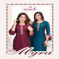 MYRA BY AANCHI RANGEELA SILK FULLY STITCH STRAIGHT CUT EMBROIDERY WORK LONG KURTI