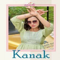 Aanchi Kanak Wholesale Roman Silk Flair Neck Anarkali Kurtis