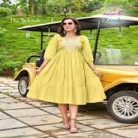 Aanchi Kanak Wholesale Roman Silk Flair Neck Anarkali Kurtis