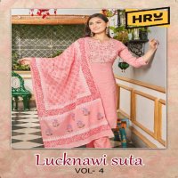 HRU India Lucknawi Suta Vol-4 Wholesale Cotton Malmal Kurti With Pant And Dupatta