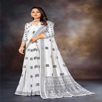 vinamra white and white vol 5 pretty look linen saree with blouse