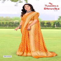 saumya dhruvika classic look brasso printed saree with blouse