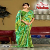 Saumya Nisha Wholesale Dull Moss Lariya Print Sarees