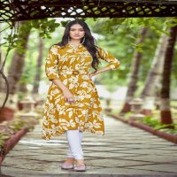 Tips And Tops Grassy Wholesale Heavy Reyon Print A Line Long Kurtis