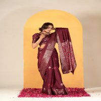 rajpath chocolate dola silk with foil print saree for women