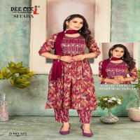 Dee Cee Sitara Wholesale Rayon Foil Print Ghera Kurtis With Pant And Dupatta