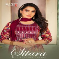 Dee Cee Sitara Wholesale Rayon Foil Print Ghera Kurtis With Pant And Dupatta