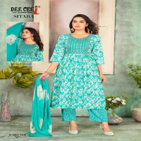 Dee Cee Sitara Wholesale Rayon Foil Print Ghera Kurtis With Pant And Dupatta