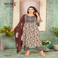 Dee Cee Sitara Wholesale Rayon Foil Print Ghera Kurtis With Pant And Dupatta