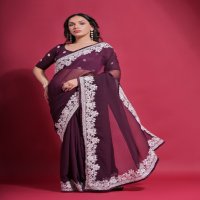 Fashion Berry Sundari White Wholesale Georgette Fabrics Indian Sarees