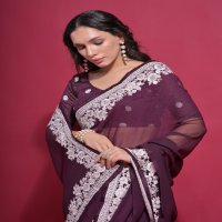 Fashion Berry Sundari White Wholesale Georgette Fabrics Indian Sarees