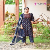 Mystic 9 Suman Vol-1 Wholesale Rayon Foil Print Straight Cut Kurtis With Pant And Dupatta