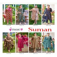 Mystic 9 Suman Vol-1 Wholesale Rayon Foil Print Straight Cut Kurtis With Pant And Dupatta