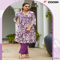 zoori alexa rayon print readymade classic look kurti with pant exports