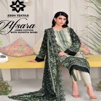 Zesh Textile Afsara Wholesale Linen Cotton With Dupatta Work Dress Material