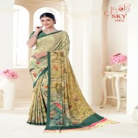 Jivora Sky D.no 6001 To 6020 Series Wholesale Soft Crape With Flower Digital Prints Sarees