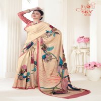 Jivora Sky D.no 6001 To 6020 Series Wholesale Soft Crape With Flower Digital Prints Sarees