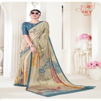 Jivora Sky D.no 6001 To 6020 Series Wholesale Soft Crape With Flower Digital Prints Sarees