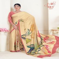 Jivora Sky D.no 6001 To 6020 Series Wholesale Soft Crape With Flower Digital Prints Sarees