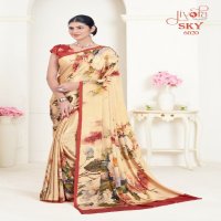 Jivora Sky D.no 6001 To 6020 Series Wholesale Soft Crape With Flower Digital Prints Sarees