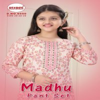 madhu pant set by dt devi 8550 capsule print fancy readymade kids 3pcs combo dress