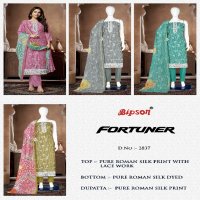 Bipson Fortuner 2837 Wholesale Pure Roman Silk With Embroidery Work Dress Material