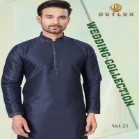 Outluk Wedding Collection Vol-21 Wholesale Pure Silk Mens Kurti With Pajama