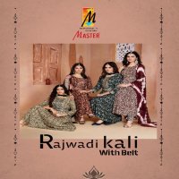 Master Rajwadi Kali With Belt Wholesale Rayon Foil Print Kurtis With Pant And Dupatta