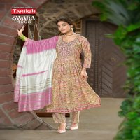 Taniksh Swara Vol-14 Wholesale Capsule Rayon Print With Work Kurtis With Pant And Dupatta