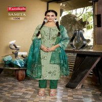 Taniksh Samita Vol-1 Wholesale Vartical Print Fabrics Tops With Pant And Dupatta