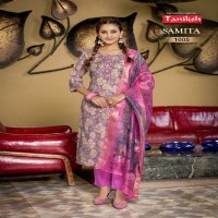 Taniksh Samita Vol-1 Wholesale Vartical Print Fabrics Tops With Pant And Dupatta