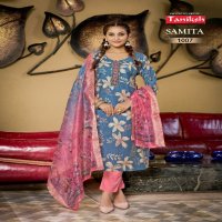 Taniksh Samita Vol-1 Wholesale Vartical Print Fabrics Tops With Pant And Dupatta