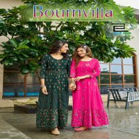 bournvilla vol 10 blue hills print rayon readymade big size frill gown